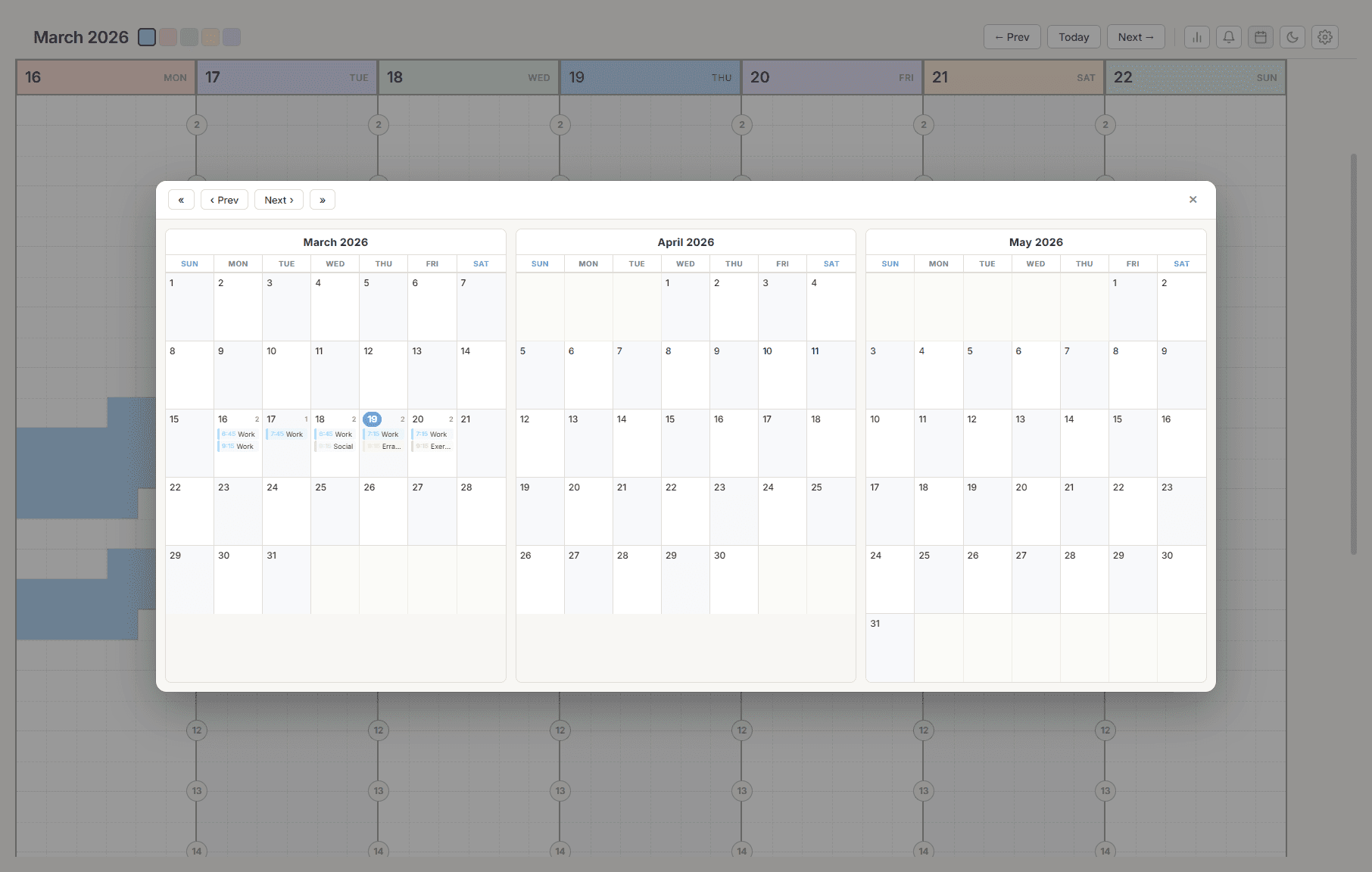 Kiroku calendar popup for quick date navigation
