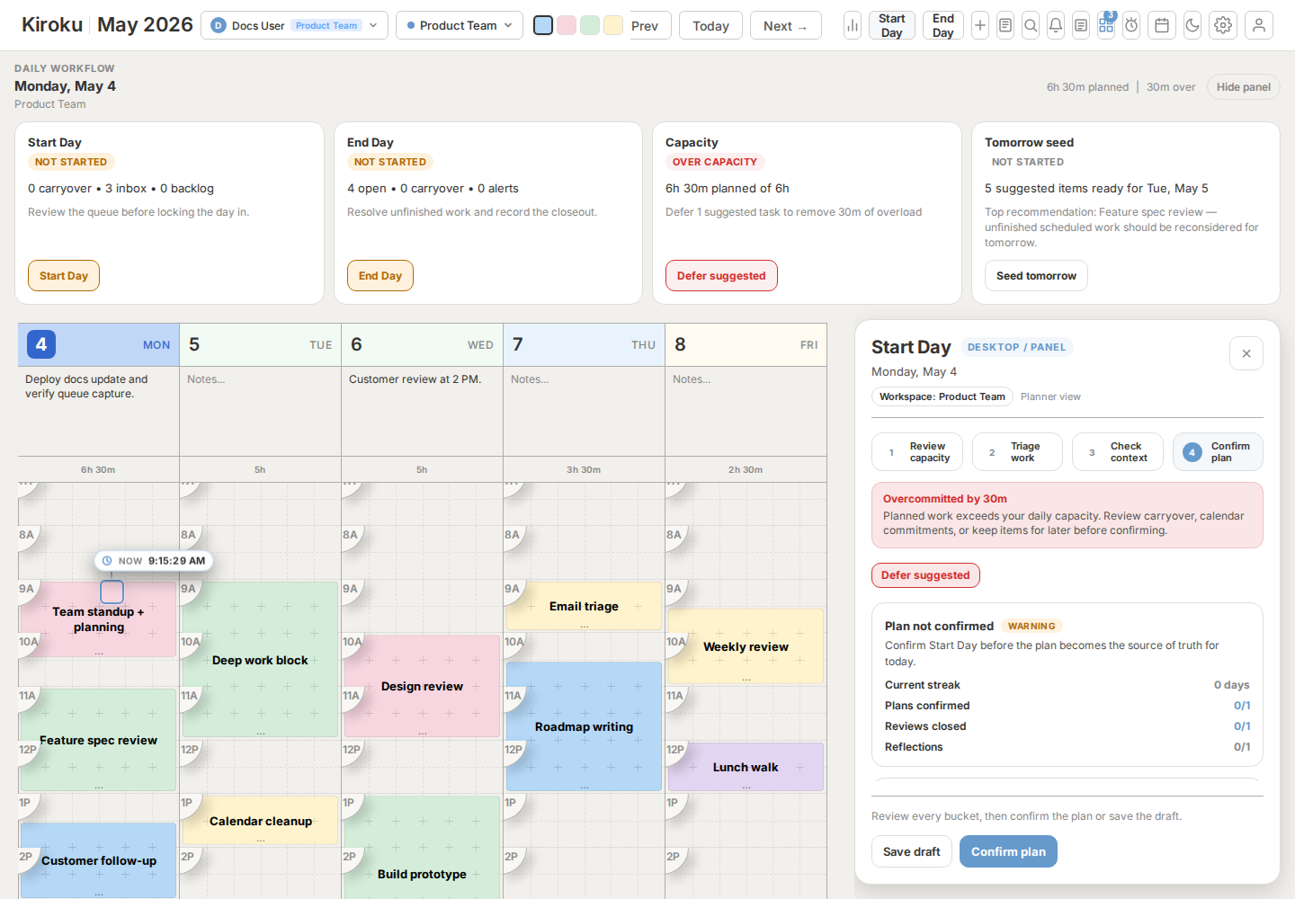 Start Day workflow